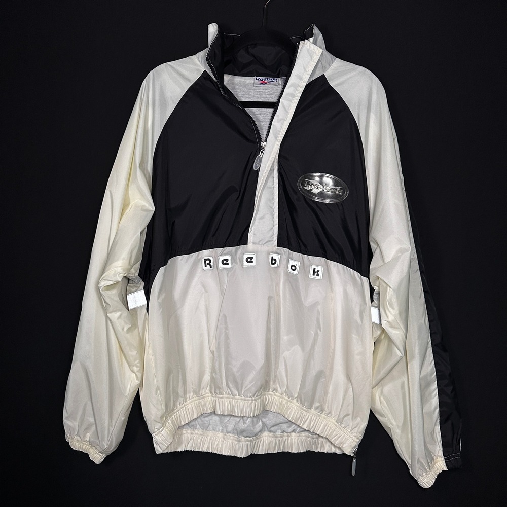 90s Reebok Anorak Jacket Men Medium Black White Colorblock Commuter Streetwear
